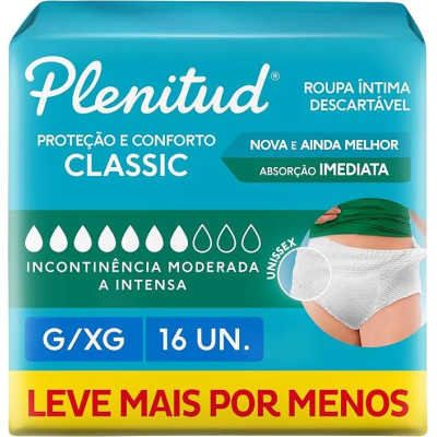 Roupa Íntima Descartável Unissex Plenitud ClassicTam G/XG com 16 unidades