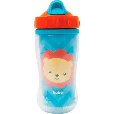 Copo Canudo Parede Dupla Animal Fun Leão 320ml +12m