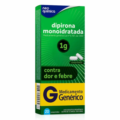 Dipirona Monoidratada 1g Genérico com 20 Comprimidos 