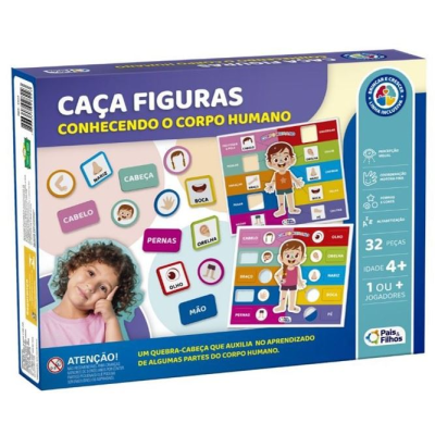 Jogo Caça Figuras Conhecendo o Corpo Humano 32 Peças +4 Anos Pais e Filhos