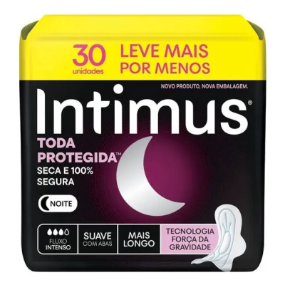 Absorvente Intimus Noturno Toda Protegida Cobertura Suave Com Abas 30 Unidades