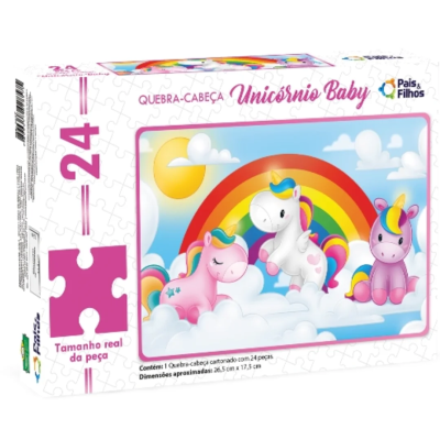 Jogo Quebra Cabeça Unicórnio Baby 24 Peças +4 Anos Pais e Filhos 