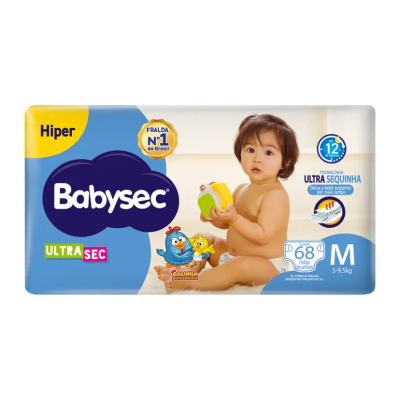 Fralda Babysec Ultra Hiper com 68 Tam M de 5-9,5kg