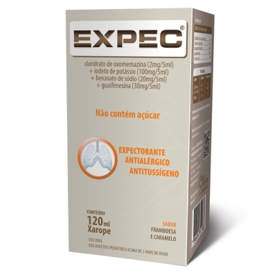 Expec Tripla Ação Oxomemazina 0,4mg/ml + Iodeto de Potássio 20mg/ml + Benzoato de Sódio 4mg/ml + Guaifenesina 6mg/ml Sabor Framboesa e Caramelo Xarope 120ml