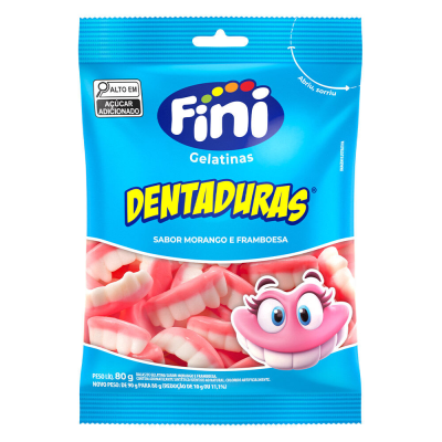 Fini Bala de Gelatina Dentaduras Sabor Morango e Framboesa Contém 80g