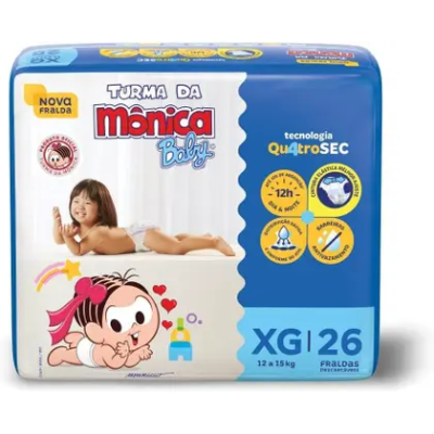 Fralda Turma da Mônica Tamanho Xg 26 Unidades