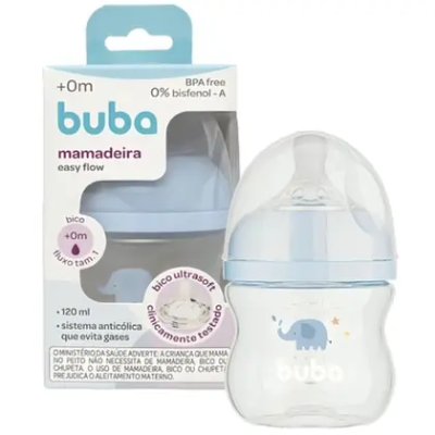 Mamadeira Easy Flow Elefante + 0m Azul 120ml Buba 