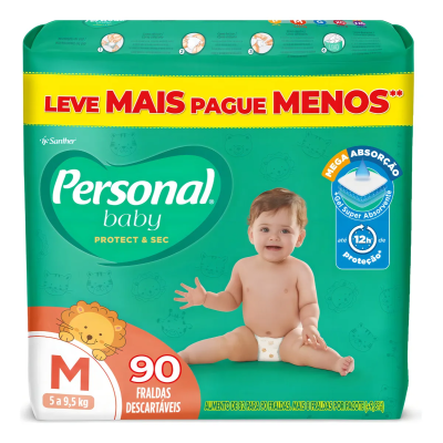 Fralda Infantil Personal Baby Protect & Sec M 90 Unidades 