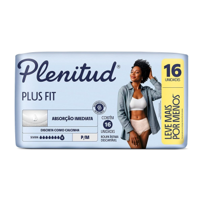 Roupa Íntima Plenitud Plus Fit Tam P/M 16 Un