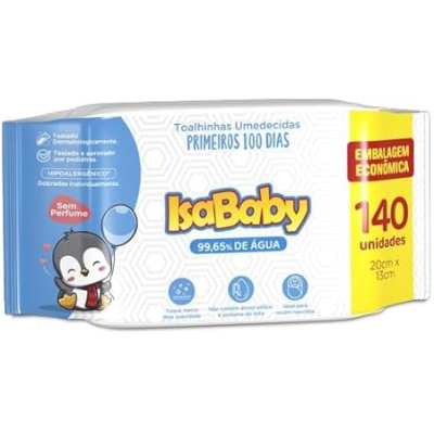 Isababy Toalhinhas Umedecidas Sem Perfume 20cm x 12cm Embalagem Econônmica 140 Unidades 