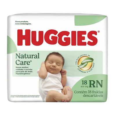 Fralda Huggies Natural Care Tam RN até 4Kg com 18 Fraldas